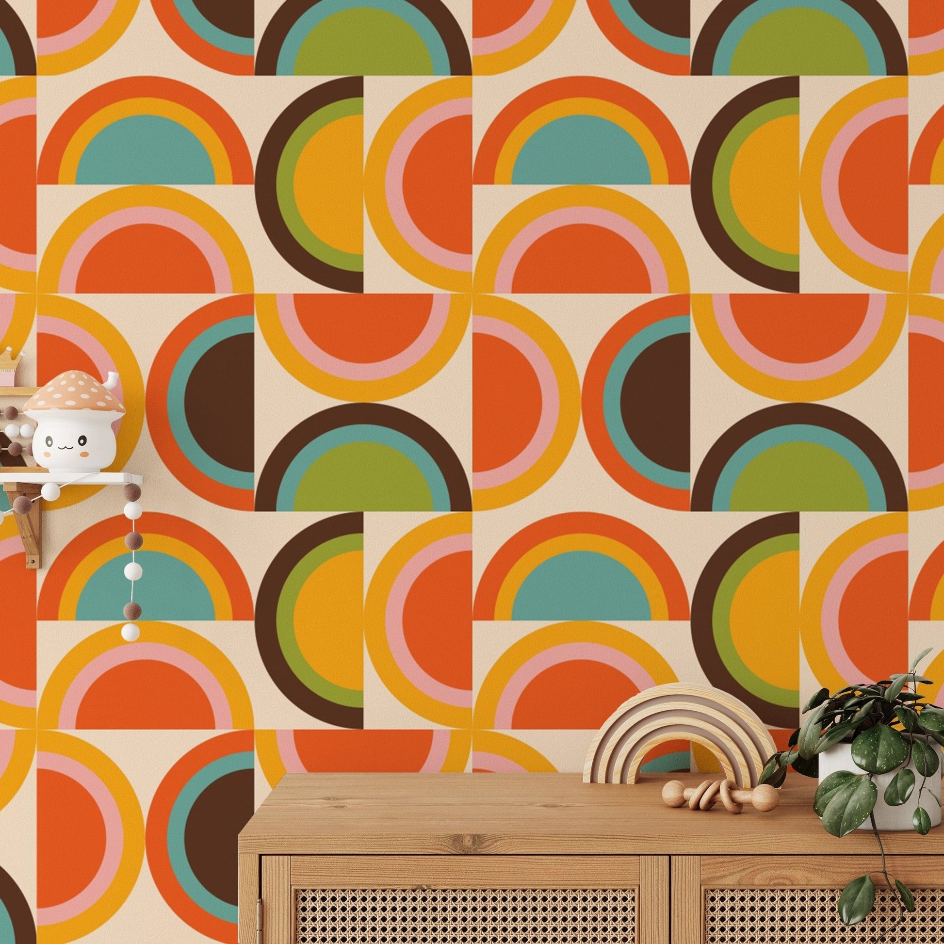 Retro-themed wallpaper with Bauhaus patterns, SUSCT57