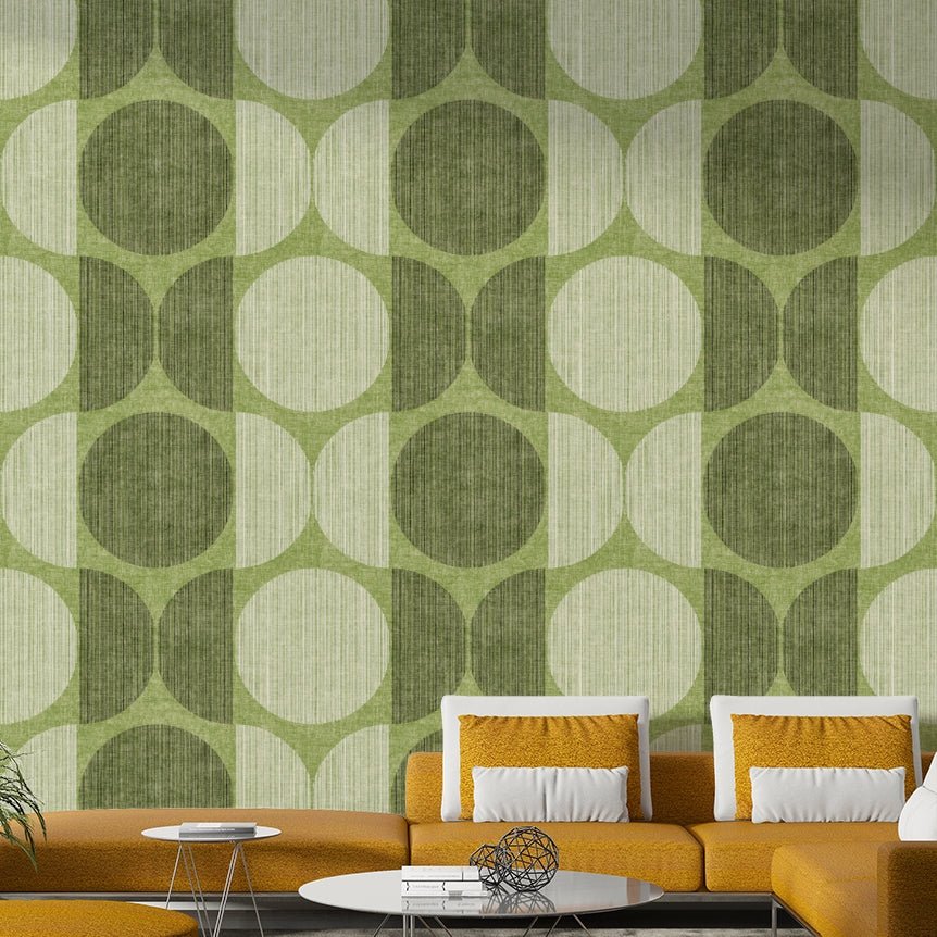 An artistic modern pattern mural on minimalist wallpaper.


