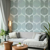 An artistic Scandinavian pattern mural on minimalist wallpaper.

