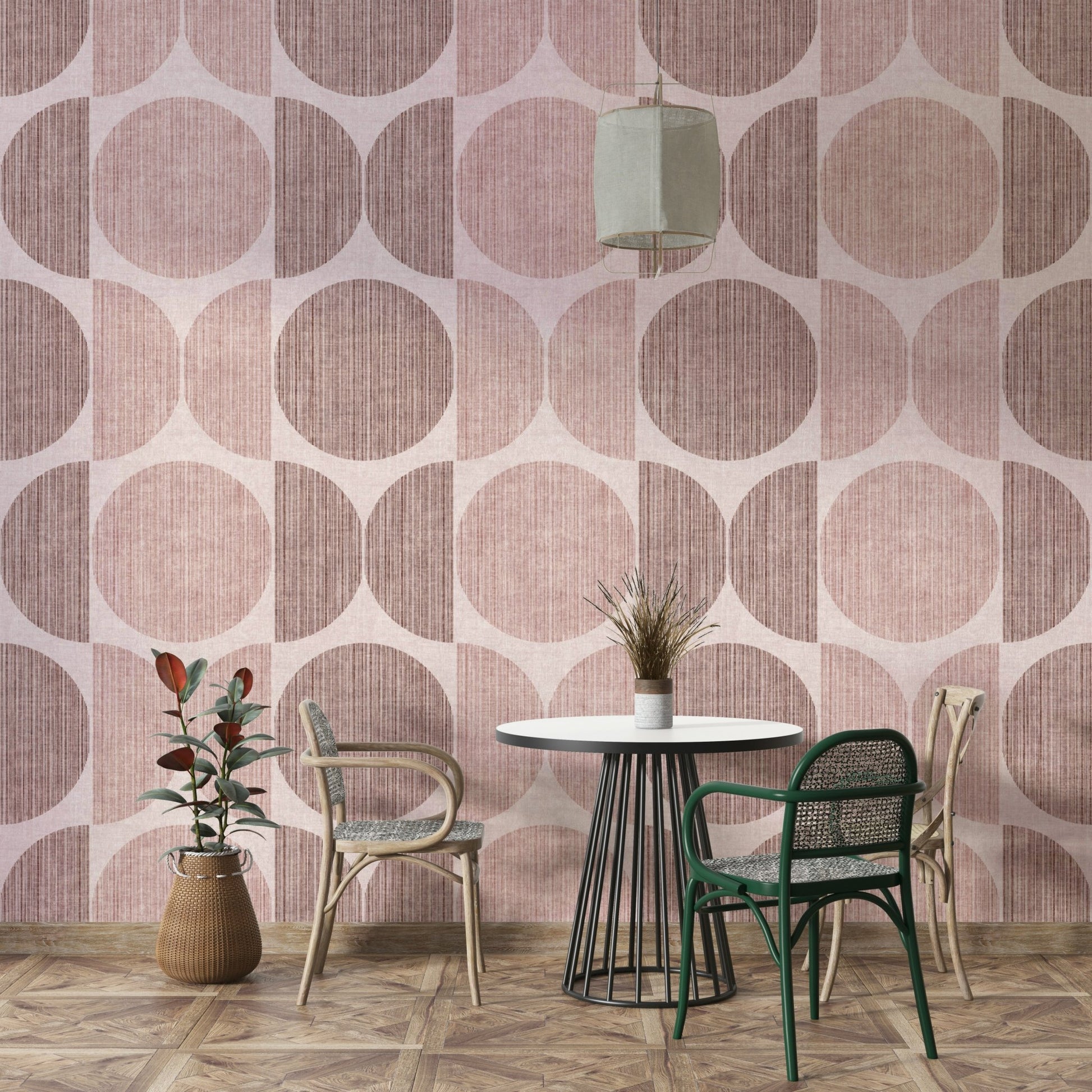 A beautiful playful geometric wall mural for a living room.

