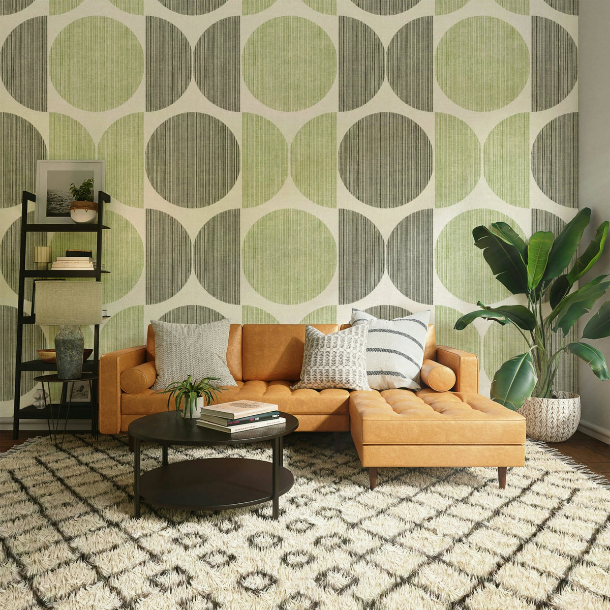 A beautiful Bauhaus circle wallpaper mural for a Japandi room., GD4863