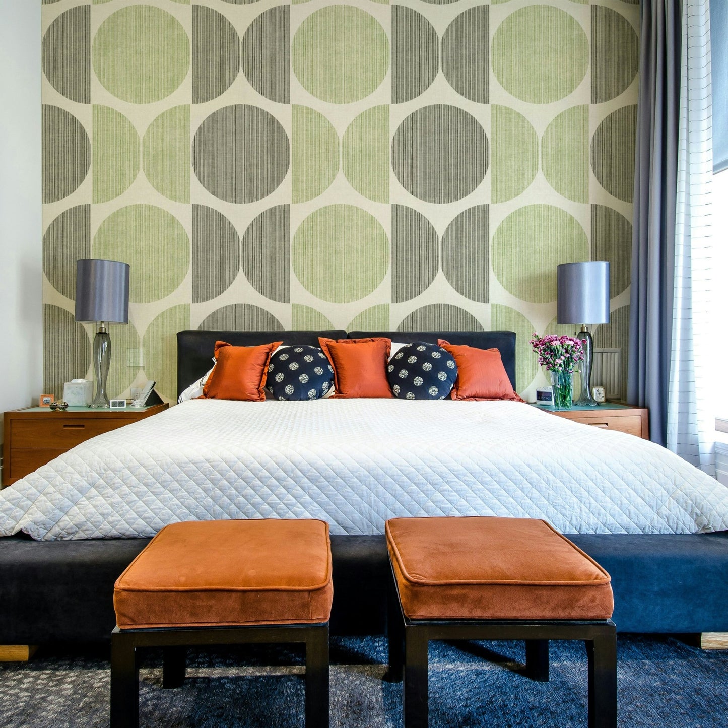 A calming modern design wallpaper mural that defines a space.

