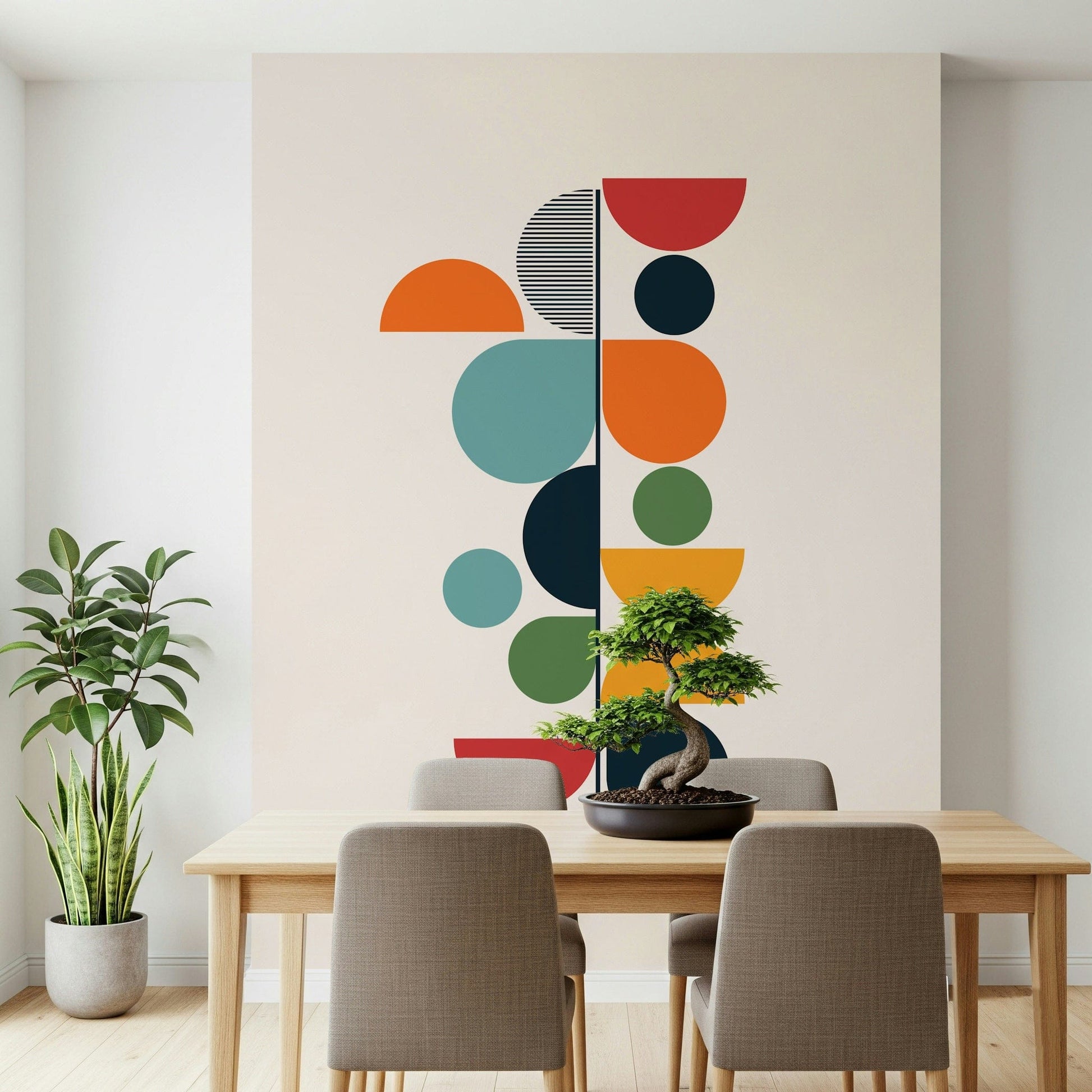 Bauhaus - Spring Wall Mural wallpaper mural with pastel green and yellow.