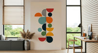 Mid-century style geometric wallpaper mural for a contemporary bedroom wall.