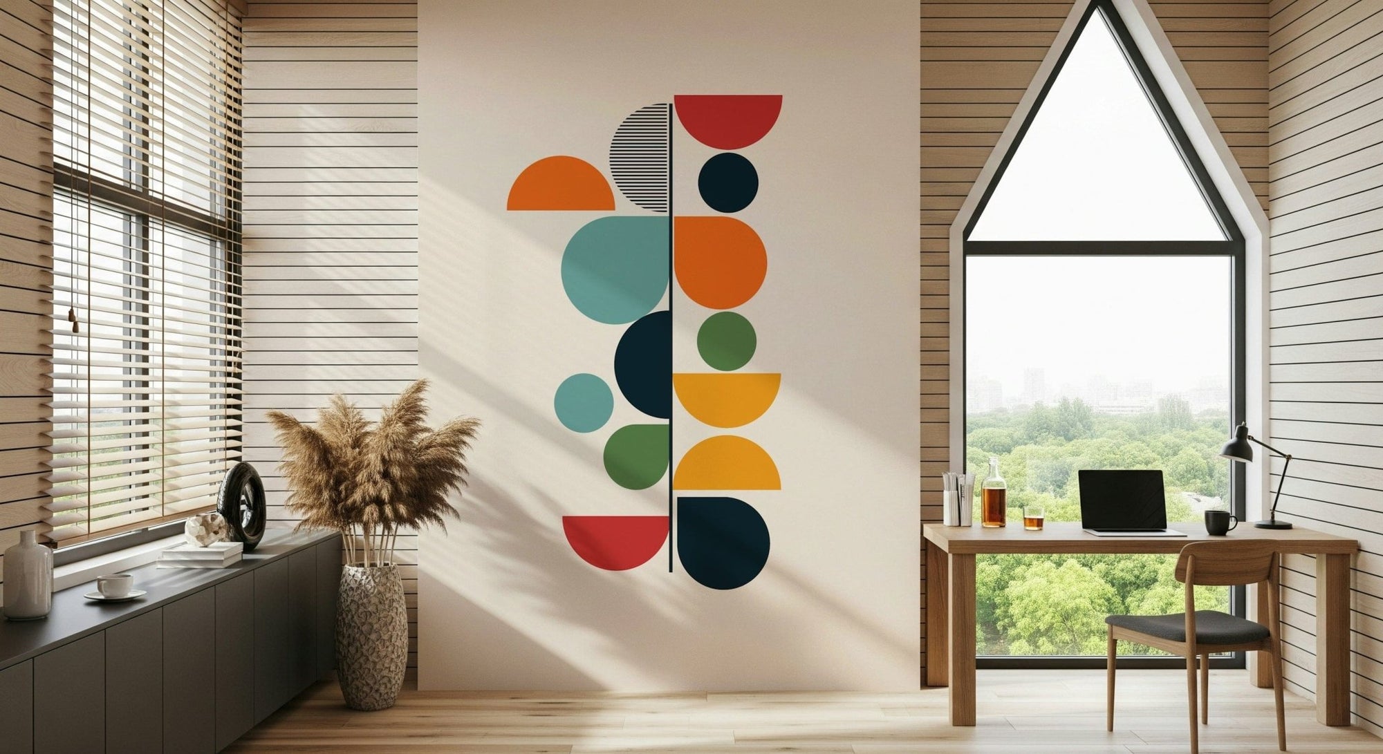 Bauhaus - Spring Wall Mural wallpaper mural in a minimalist living room., GD7845