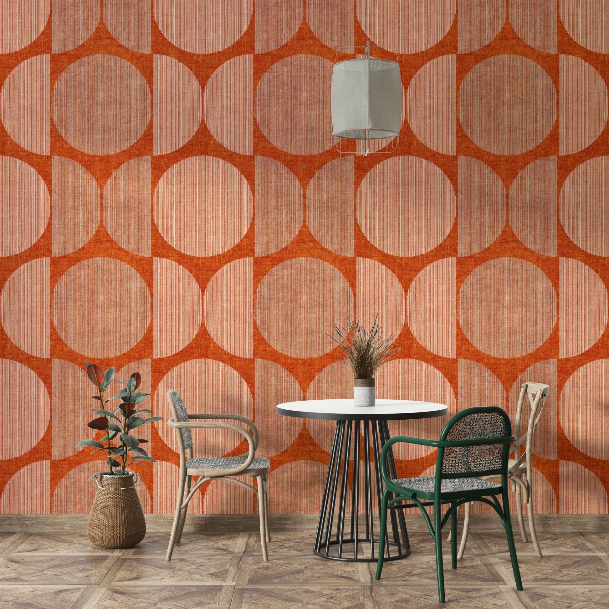 A beautiful rustic geometric wall mural for a living room.

