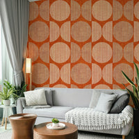 A graceful subtle circle wall mural in warm, earthy tones.

