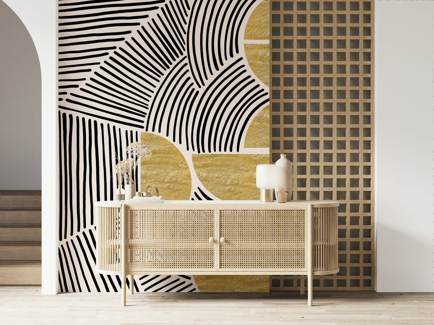 Minimalist tribal art wallpaper mural for a creative studio wall space., GD7843