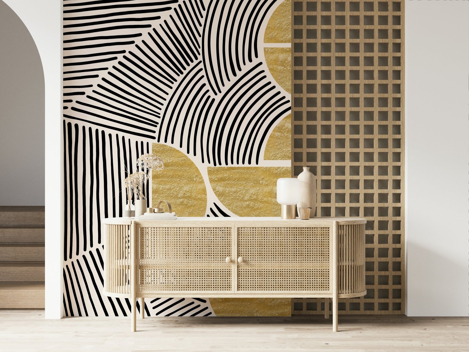 Minimalist tribal art wallpaper mural for a creative studio wall space., GD7843