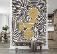 Retro tribal design wallpaper mural for a dining room accent wall., GD7843