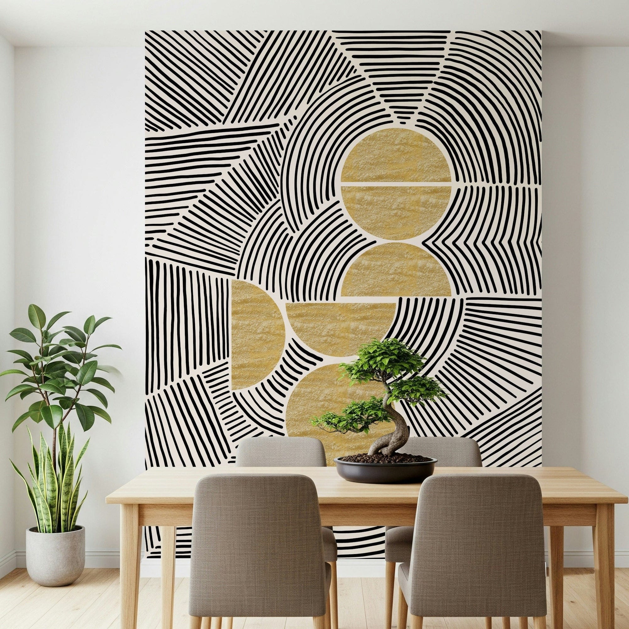 Bauhaus - Tribal Wall Mural wallpaper mural in a minimalist living room., GD7843