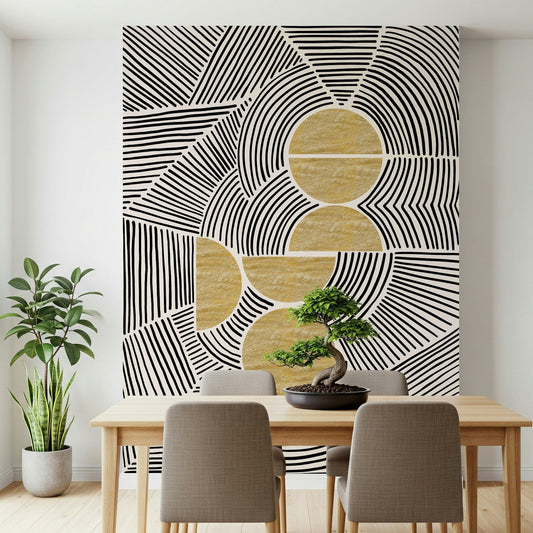 Bauhaus - Tribal Wall Mural wallpaper mural in a minimalist living room.