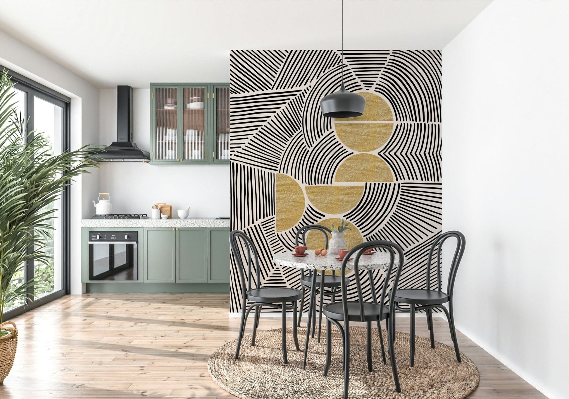 Geometric tribal patterns wallpaper mural for a modern bedroom wall., GD7843