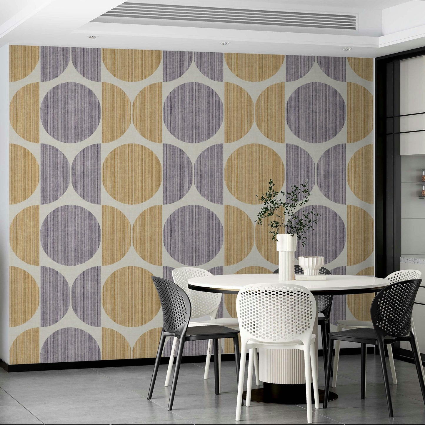 A calming modern design wallpaper mural that defines a space.

