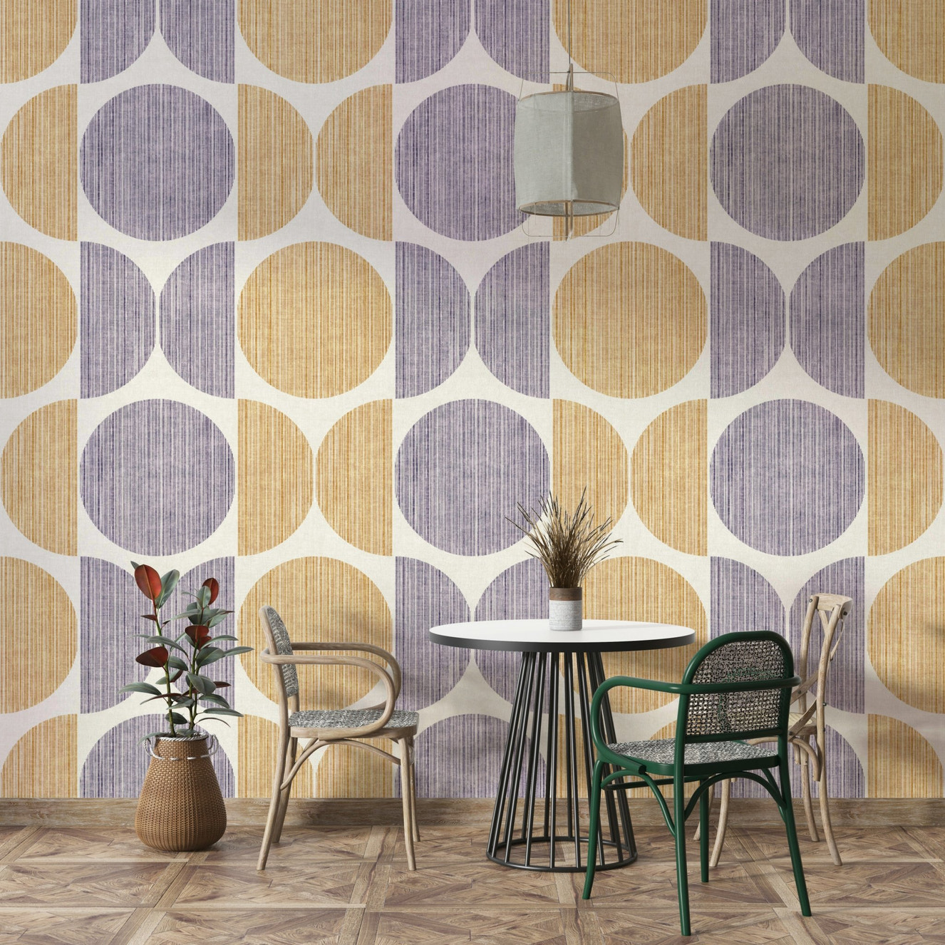 A beautiful Bauhaus circle wallpaper mural for a modern home.

