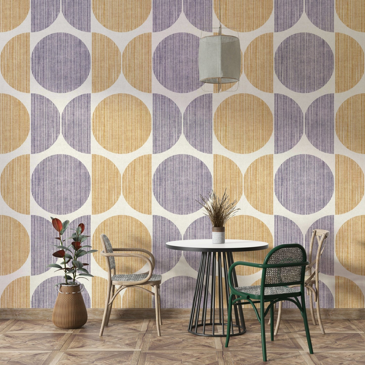 A beautiful Bauhaus circle wallpaper mural for a modern home.

