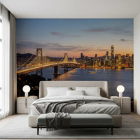 Bay Bridge Evening Majesty wall mural showing San Francisco skyline lights