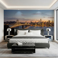 Bedroom featuring Bay Bridge Evening Majesty wall mural with bridge lights