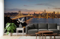 Office setup wall with Bay Bridge Evening Majesty wall mural night skyline