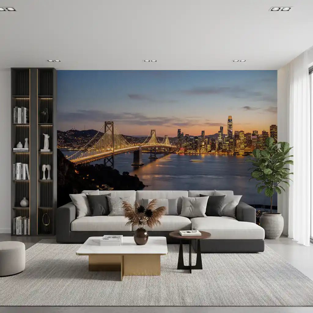 Bay Bridge Evening Majesty wall mural with illuminated bridge structure