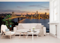 Hallway styled using Bay Bridge Evening Majesty wall mural waterfront view