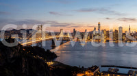 Bay Bridge Evening Majesty wall mural featuring calm water reflections