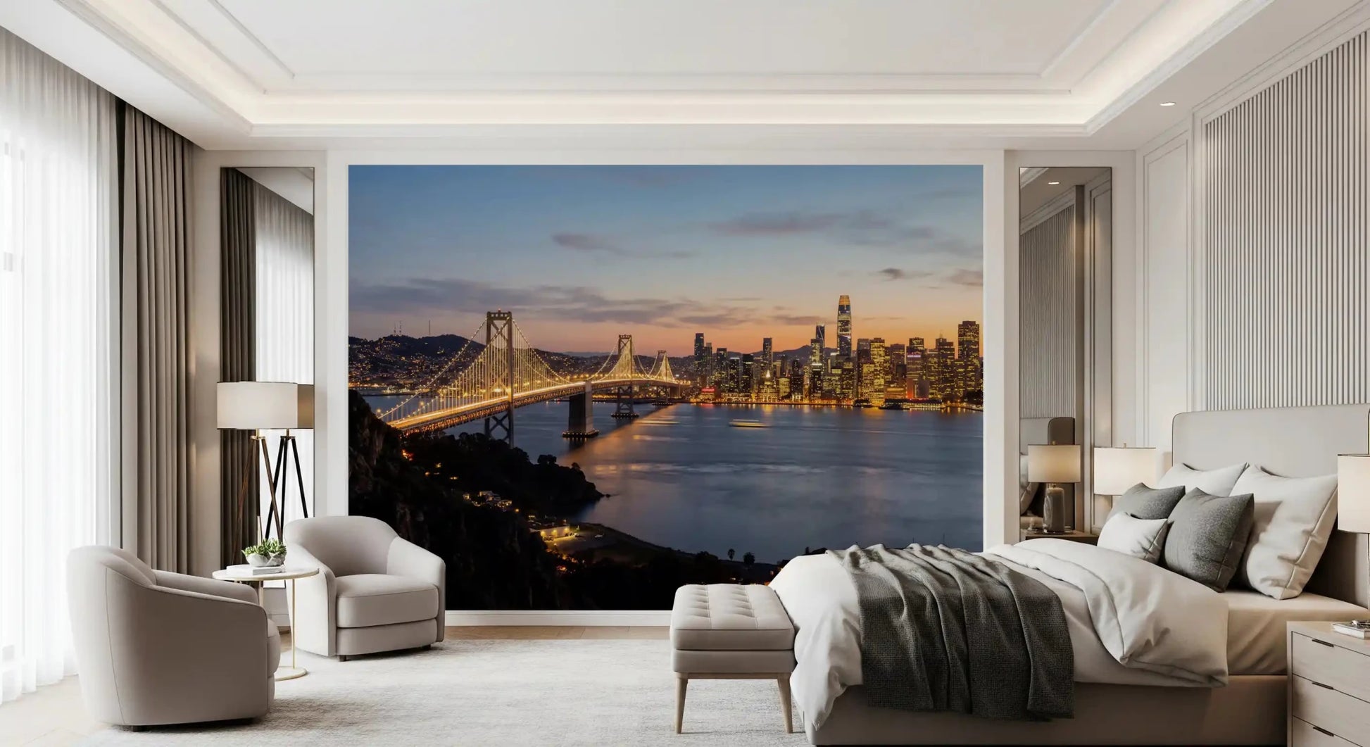 San Francisco skyline wall mural with Bay Bridge Evening Majesty view
