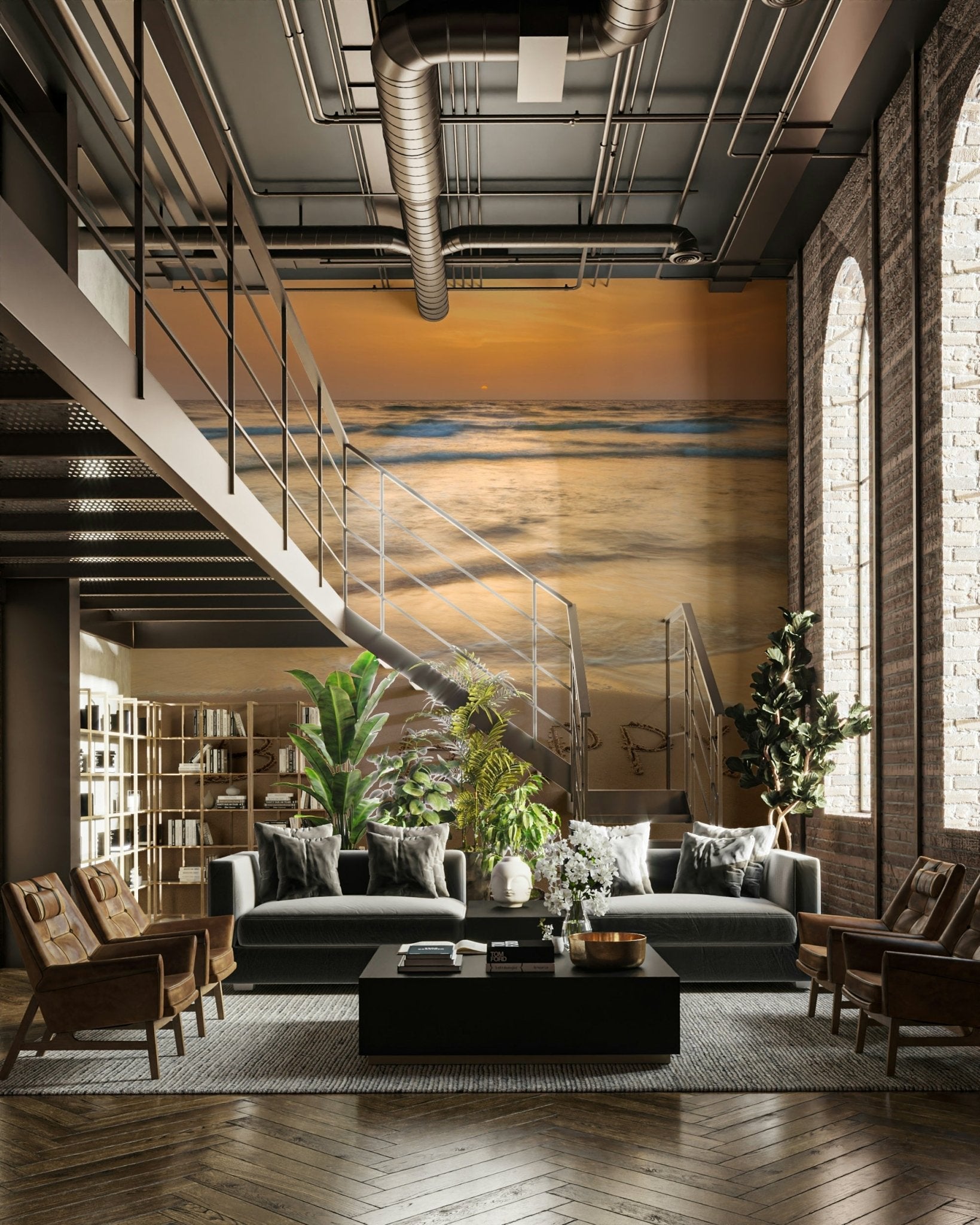 Mural wallpaper showing calm beach and waves

