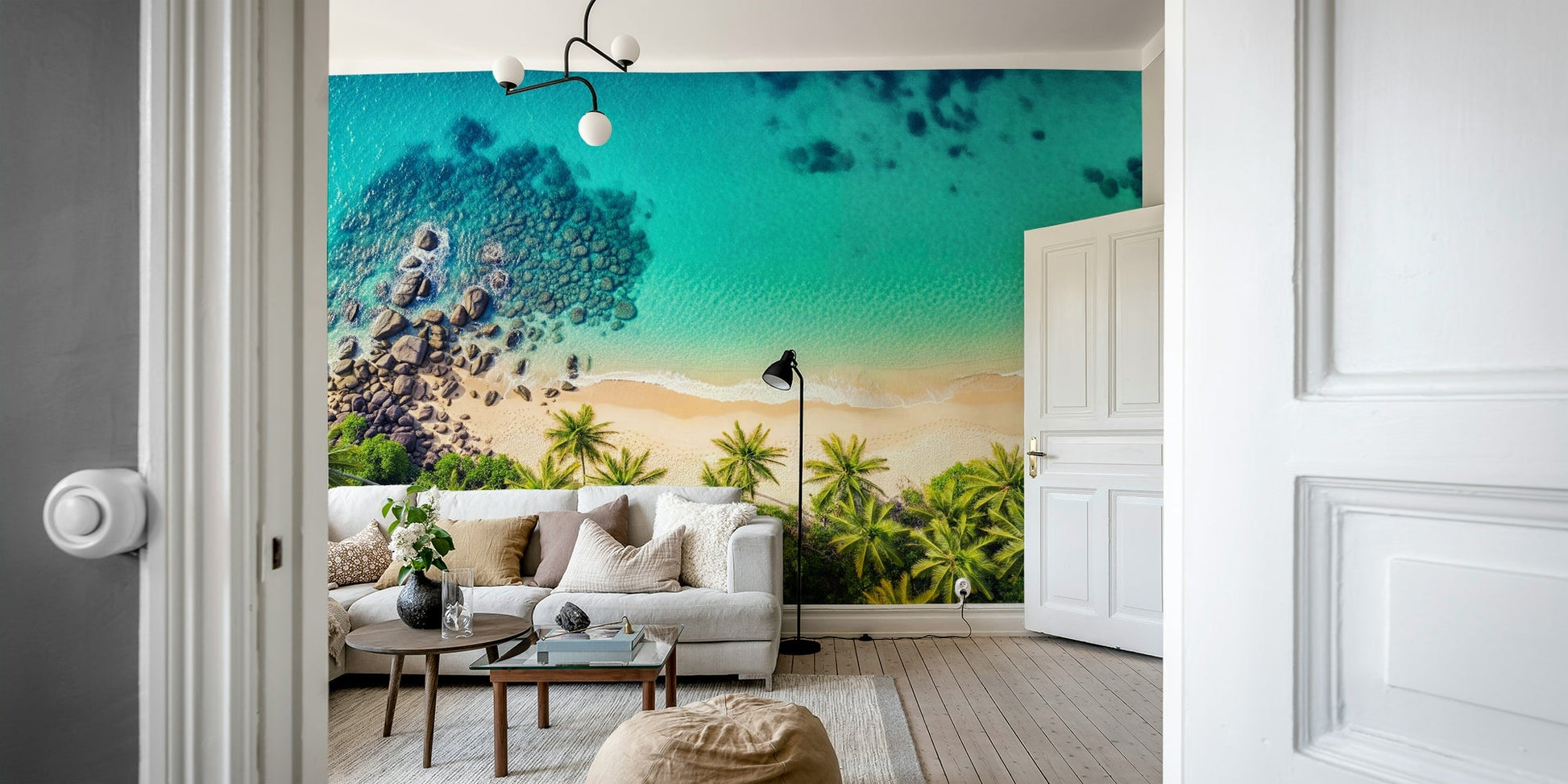 The colors are a blend of light blues, whites, and sandy tones.
