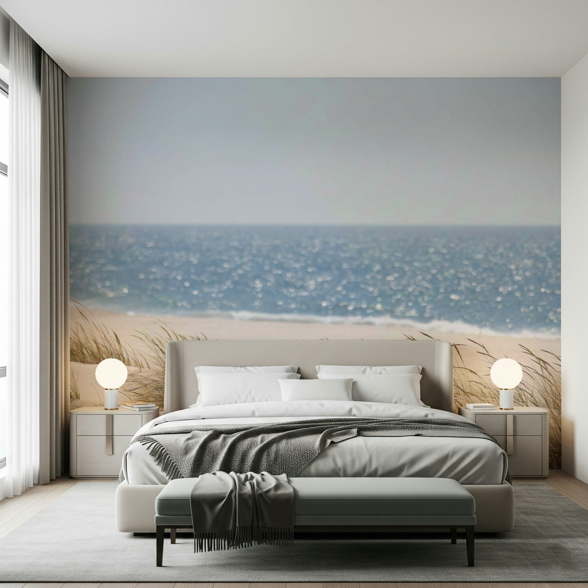 An artistic soft focus field mural on minimalist wallpaper.