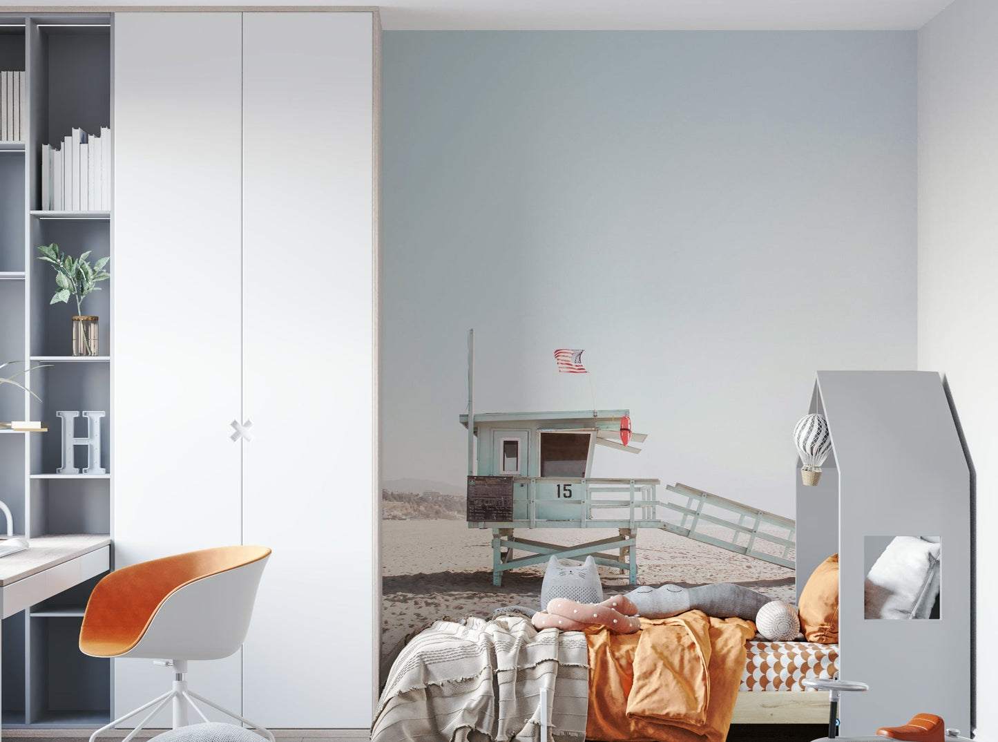 Iconic beach guard stand on sand.

