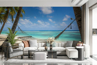 Beach Hammock Haven wallpaper for a modern home office with wooden furniture., GD7811
