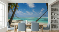 Seaside landscape wall mural in a contemporary dining space for a flat., GD7811
