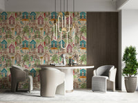 A peaceful coastal abstract mural on decorative wallpaper.