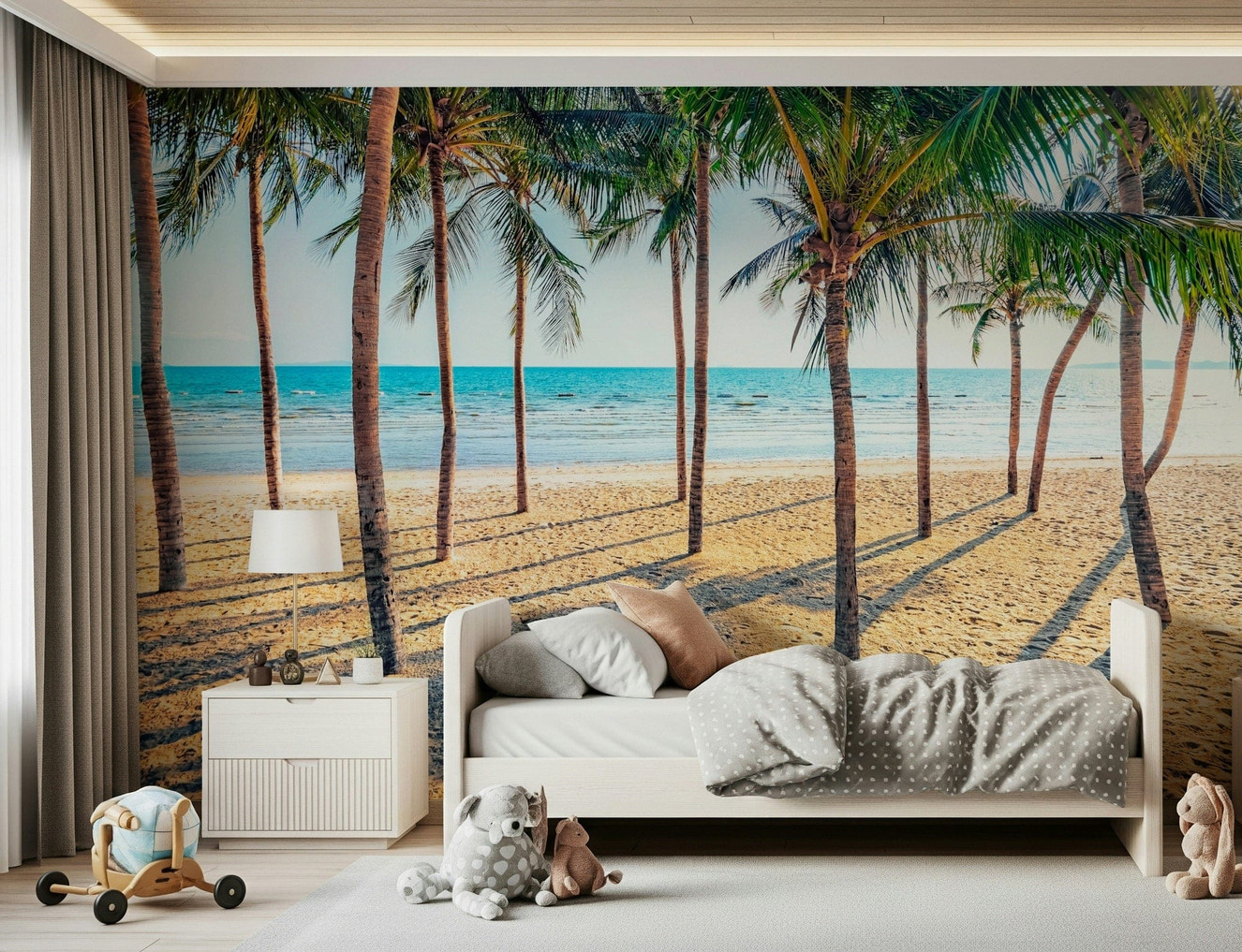 Beach Palm Paradise coastal wallpaper for walls scenery.