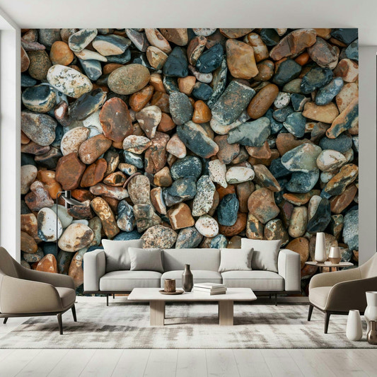 Ocean worn Beach Pebbles wallpaper surface intricate detail design.
