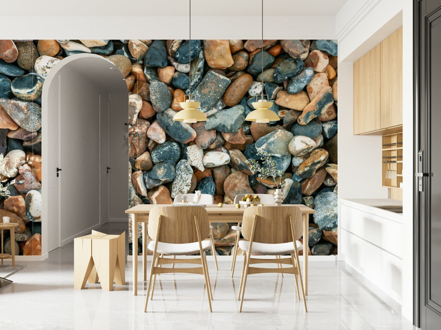 Beach Pebbles backdrop wall paper installation coastal vibe design., GD7090