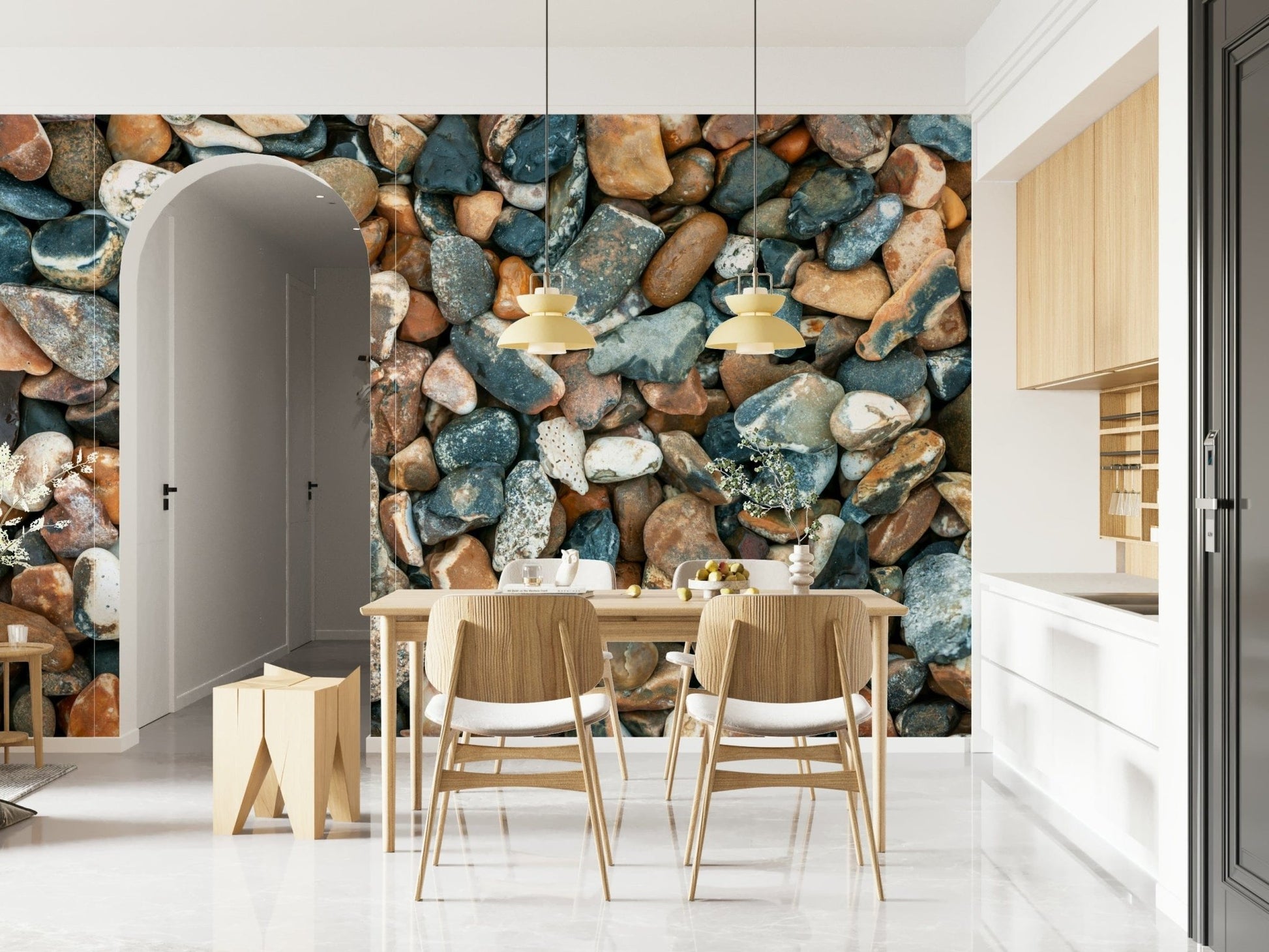 Beach Pebbles backdrop wall paper installation coastal vibe design., GD7090