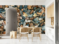 Beach Pebbles backdrop wall paper installation coastal vibe design., GD7090