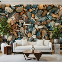 Beach Pebbles pattern wall mural decorative stone surface., GD7090