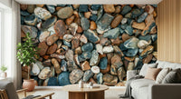 Realistic Beach Pebbles print wall covering close-up design., GD7090