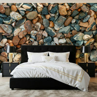Earthy tone Beach Pebbles wallpaper smooth stones graphic mural., GD7090