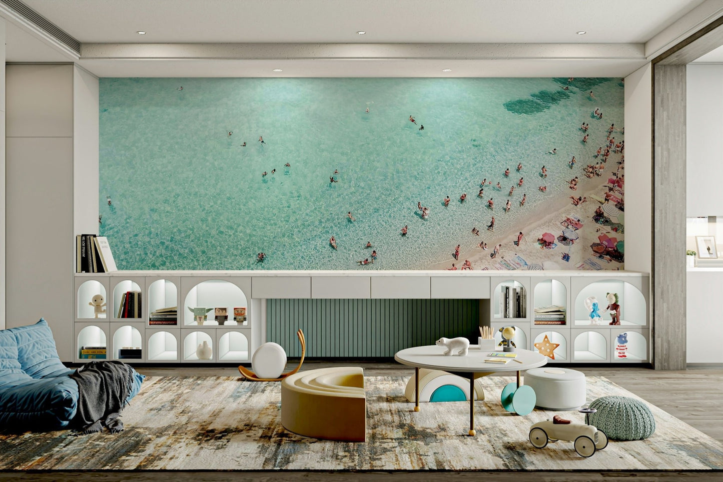 Modern beach people mural for beach-themed rooms