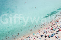 Vivid beach mural featuring beach people on walls