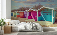 Playful beach Beach Row Bliss Wall Mural scene graphic.