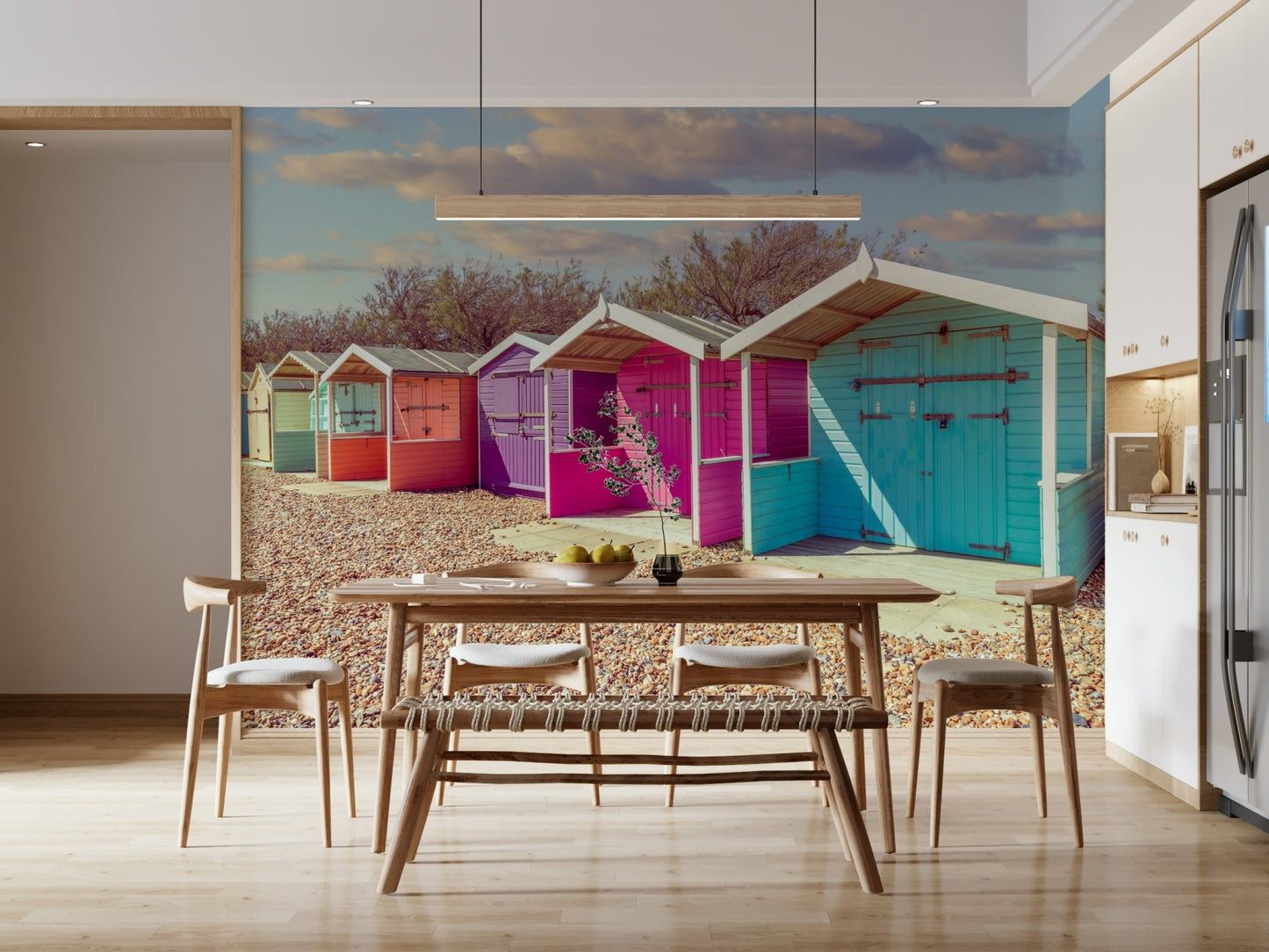 Coastal wall Beach Row Bliss Wall Mural art photo print.