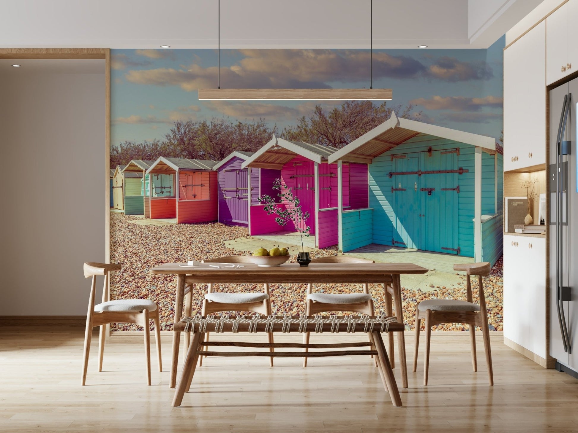 Coastal wall Beach Row Bliss Wall Mural art photo print.