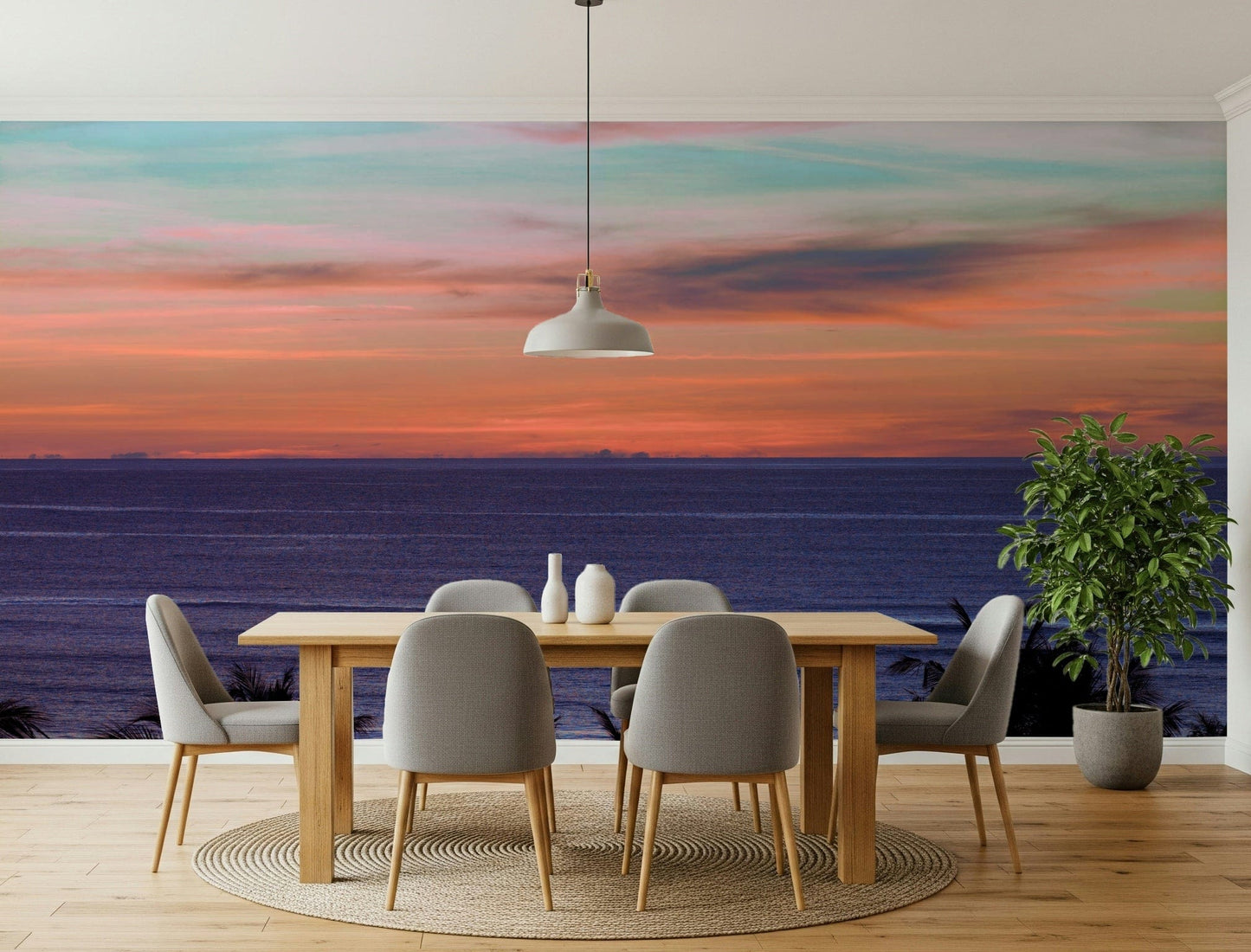 Beach Sunset Wall Mural in a bright home office with natural light wallpaper.