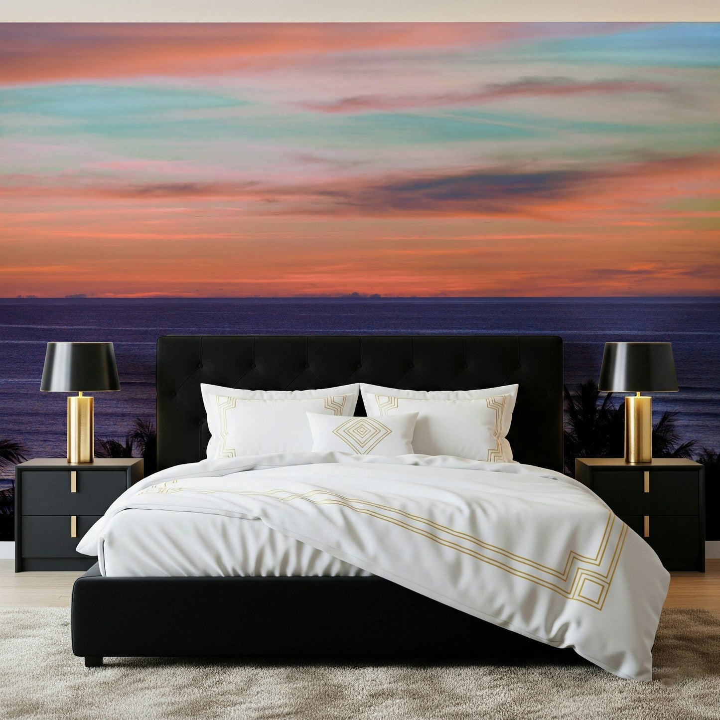 Vibrant evening sky wallpaper for a feature wall in a modern flat wall mural.