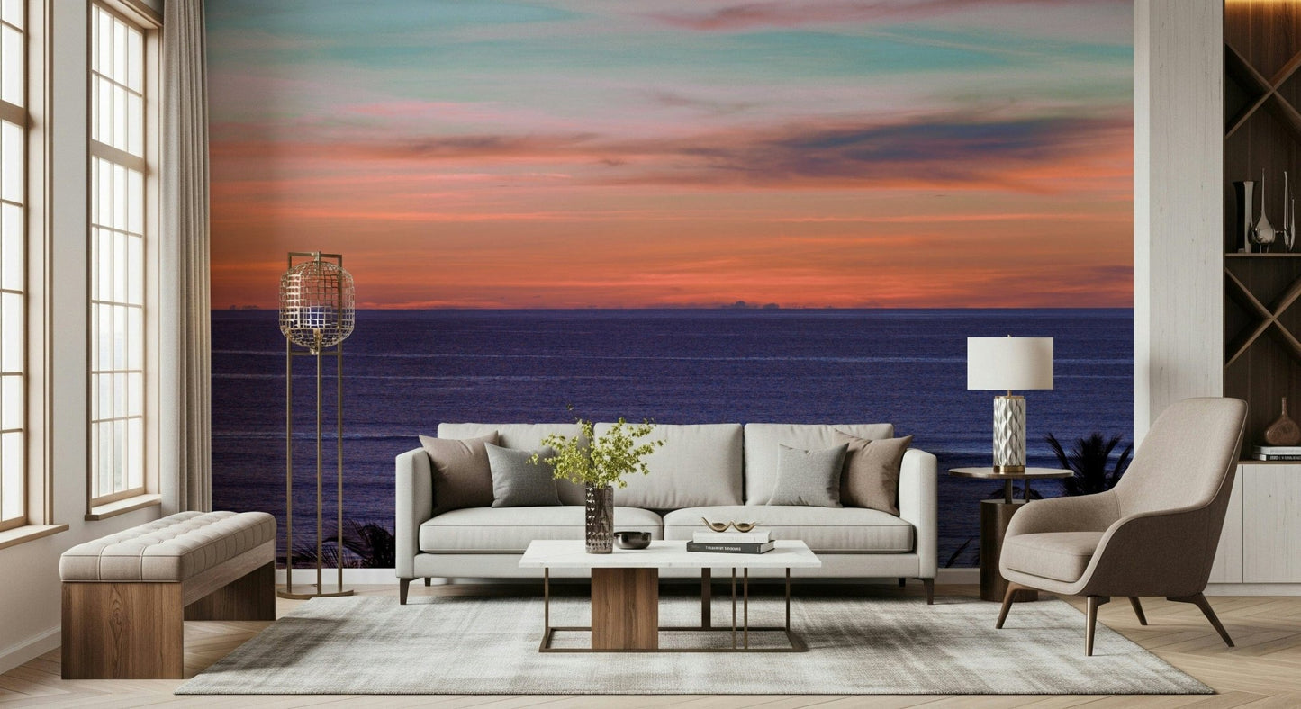 Calm seaside scenery on a textured wall mural for a relaxation room wallpaper.